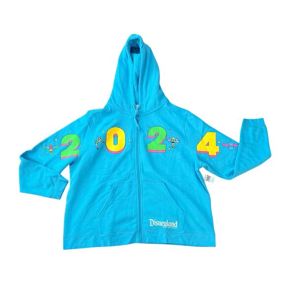 Disney Disneyland Resort 2024 Blue Neon Full Zip Up Hoodie Size 1X New - Picture 1 of 7